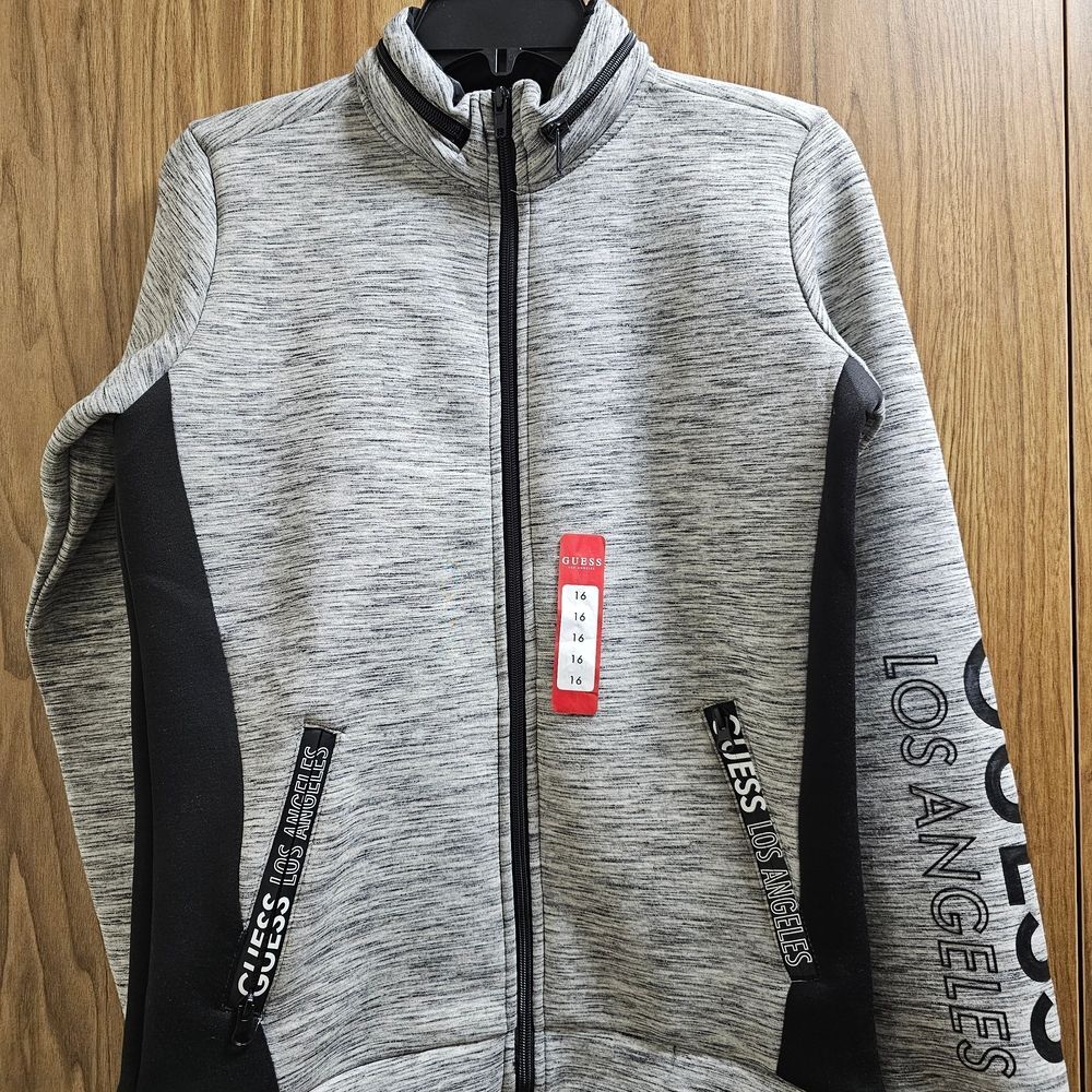 GUESS Kids Gray and Black Zip-Up Jacket Size 16